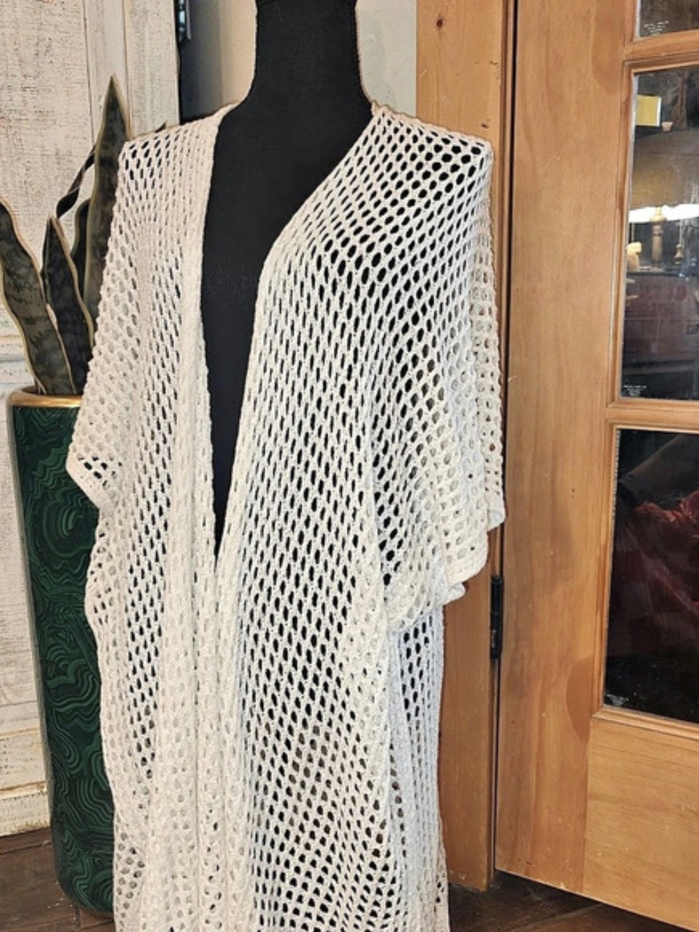 Do Everything in Love Open-Front Crochet Kimono Cardigan White